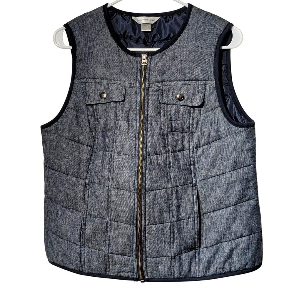 Christopher & Banks Front Zip Puff Denim Look Vest Womens' Size M